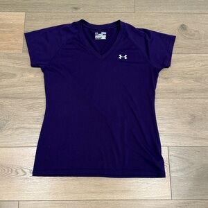 UNDER ARMOUR Purple Tech V-Neck Short Sleeve Semi-Fitted T-Shirt Top Size Medium